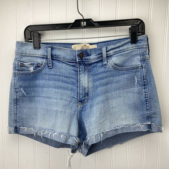 Hollister High Rise Short Shorts Sz 11/30 Denim Blue Jean Cuffed Distressed - Picture 1 of 7